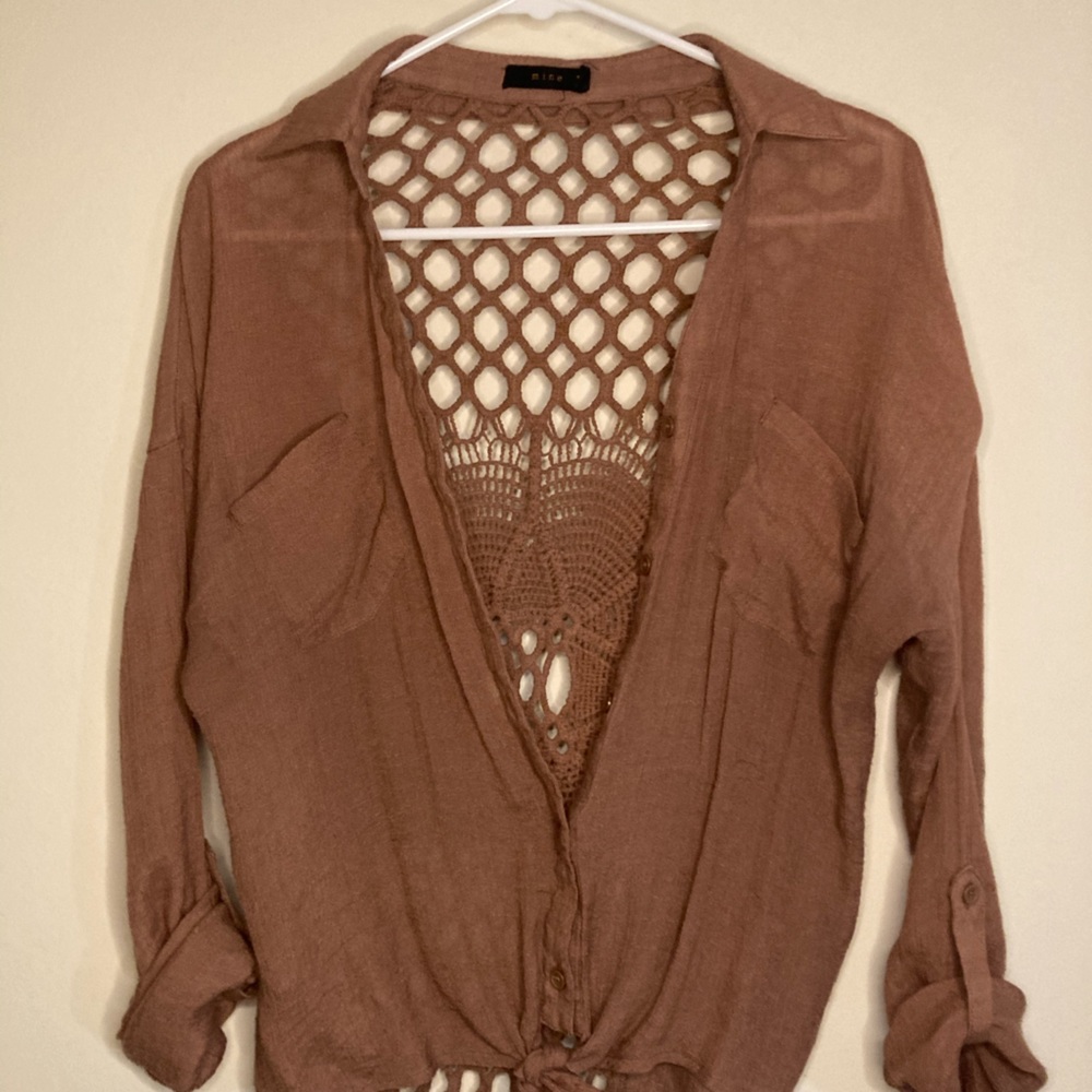 Bohemian Button up blouse with embroidered back.